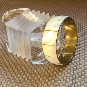 Vintage copper and mother of pearl bangle bracelet